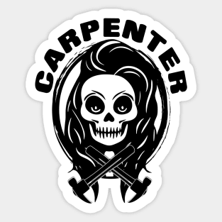 Female Carpenter Skull and Hammer Black Logo Sticker